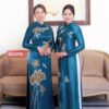 Áo dài Bà Sui Tô Châu Xanh Cổ Vịt Cổ Tròn Đính Kết Ngực BS62