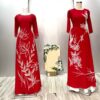 Áo dài Bà Sui Đỏ Lụa Mỹ, Đính Kết Sen BS57