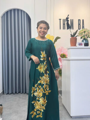 Áo Dài Bà Sui Lụa Tô Châu Xanh Lá Thêu Hoa Cúc BS98