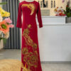 Áo Bà Sui Đỏ Đô Vẽ Hoa Sen Đính Pha Lê Vàng BS07