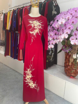 Áo Dài Bà Sui Lụa Đỏ Đô Thêu Kết Cườm - 2
