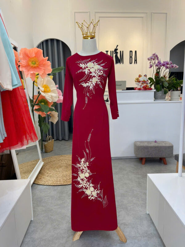 Áo Dài Bà Sui Lụa Đỏ Đô Thêu Kết Cườm - 1