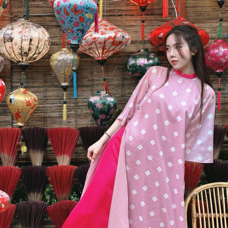 Áo Dài Hồng Tơ Hoa Anh Đào