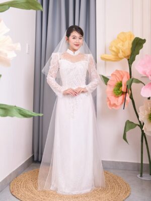 Áo Dài Cưới Ren Kim Sa