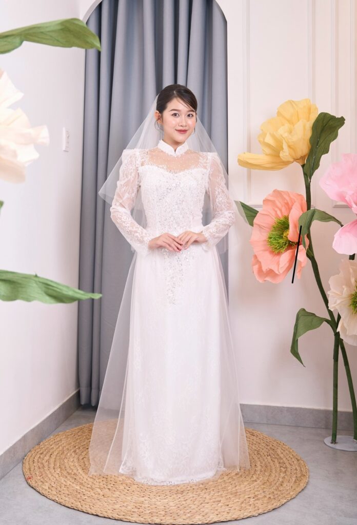 Áo Dài Cưới Ren Kim Sa