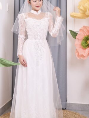 Áo Dài Cưới Ren Kim Sa