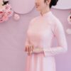Áo dài cưới lụa tơ tằm hồng phấn pastel