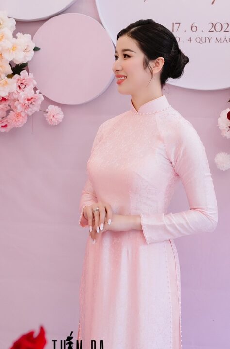 Áo dài cưới lụa tơ tằm hồng phấn pastel Áo dài cưới lụa tơ tằm hồng phấn pastel