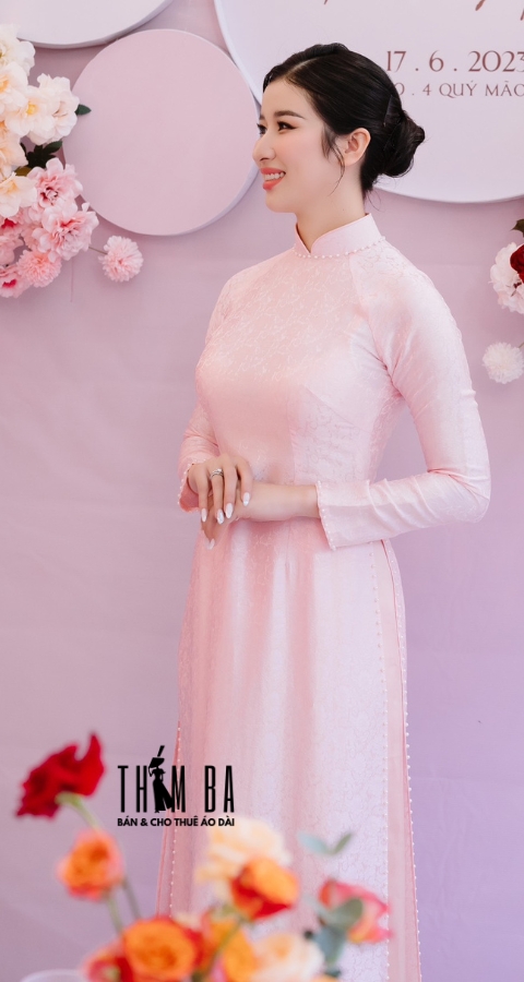 Áo Dài Cưới Lụa Tơ Tằm Màu Hồng