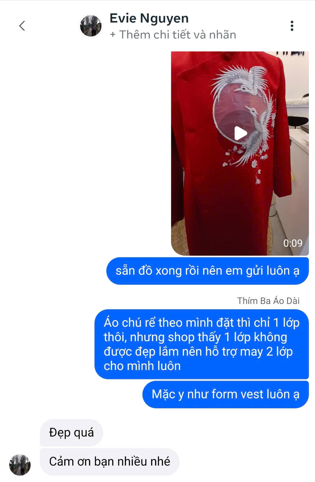 Review từ khách hàng Áo Dài Thím Ba
